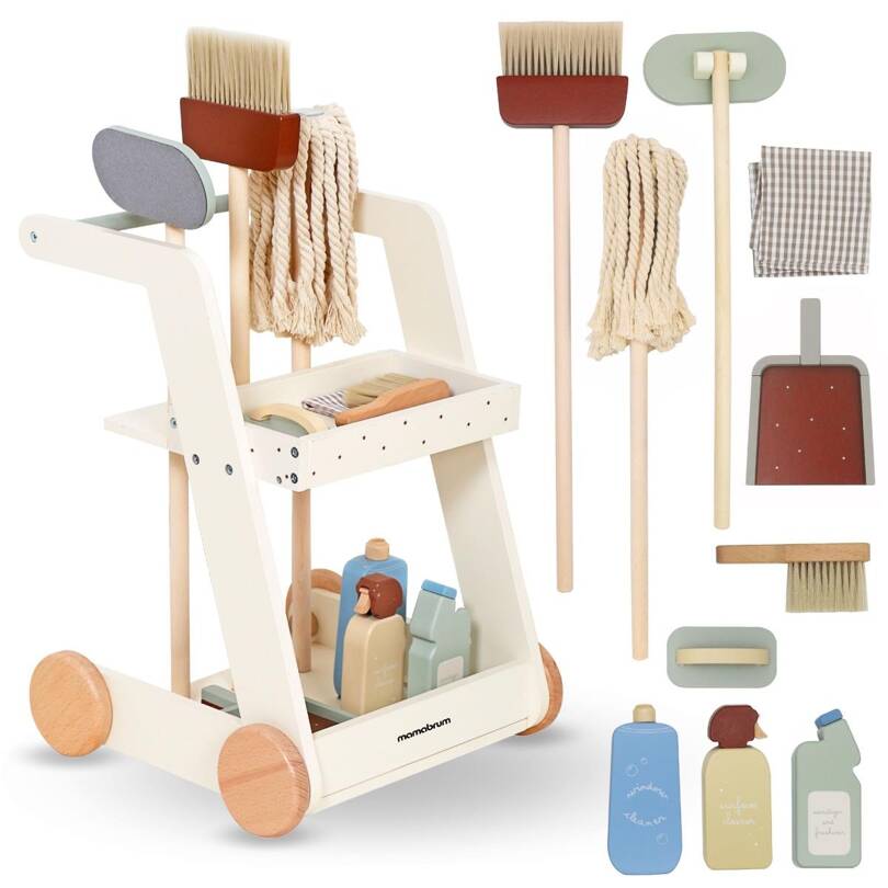 Déambulateur 3 en 1 en bois, pousseur + chariot de nettoyage pour bébé avec aspirateur