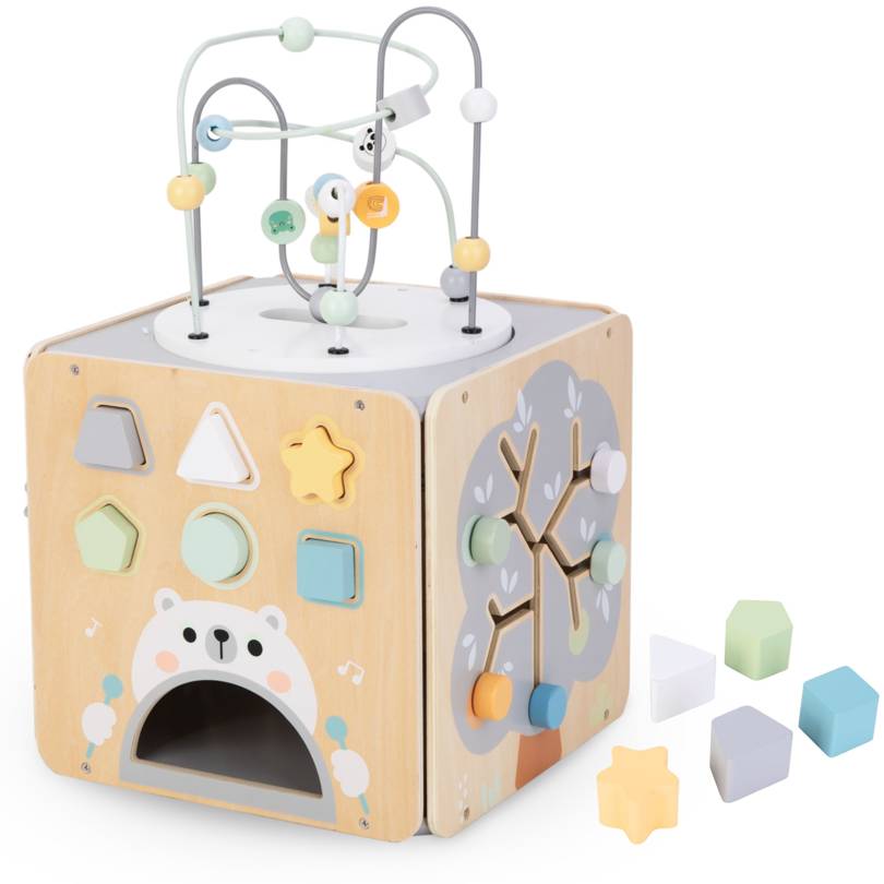 Grand cube d'activité en bois avec boucle - Montessori