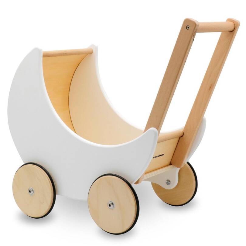 Poussette de poupée en bois blanc