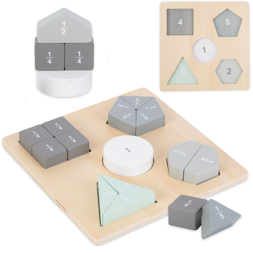 Puzzle en bois - Puzzles Montessori - Fractions et figures géométriques