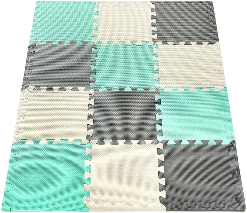 Puzzle en mousse 12pcs. - tapis de mousse éducatif 120 x 90 x 1.2cm avec bordure - menthe