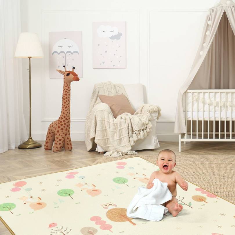 Grand tapis mousse bébé multicolore pliable – 200x150cm ép. 2cm – ignifugé  - Mikad'Oz