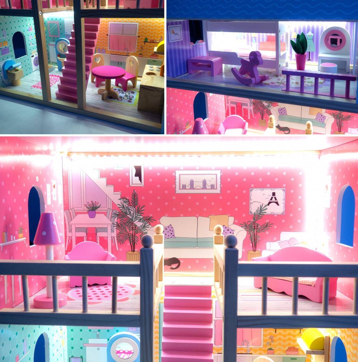 Infantastic - Maison de poupée en bois XXXL - 4 niveaux de jeu