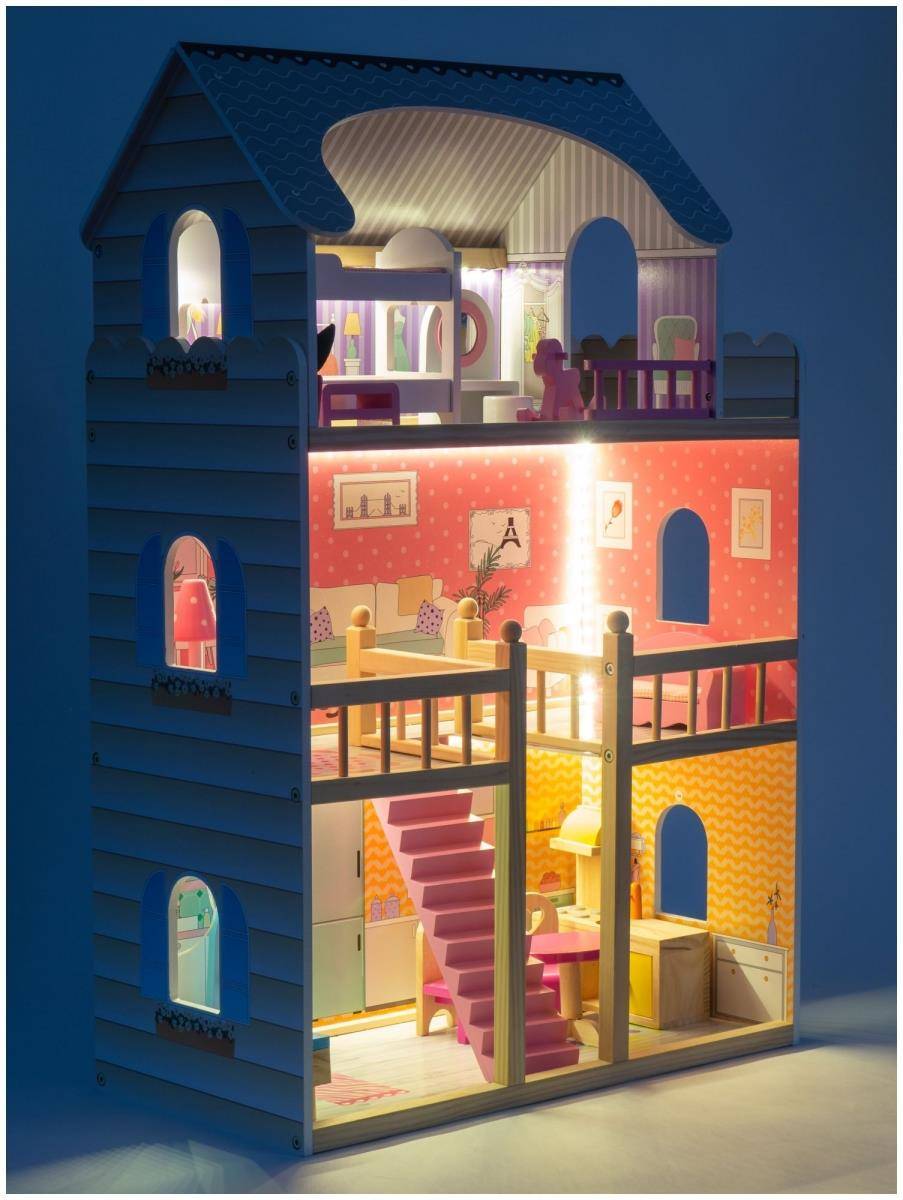 Maison de poupées en bois blanc avec accessoires 18 pcs., JOUETS ET JEUX \  Jouets \ Maisons de poupées JOUETS ET JEUX \ Jouets \ Jouets en bois