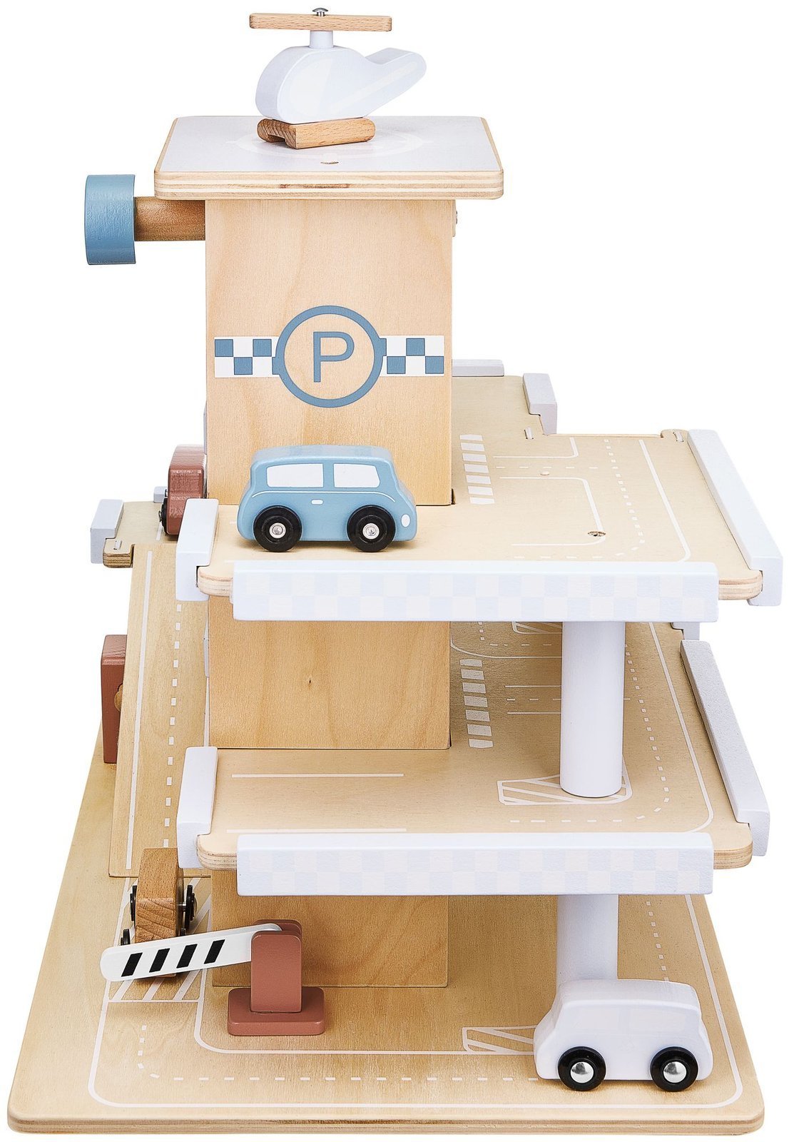 Maxi Garage en bois pour enfant. Parking à étages avec 5 véhicules
