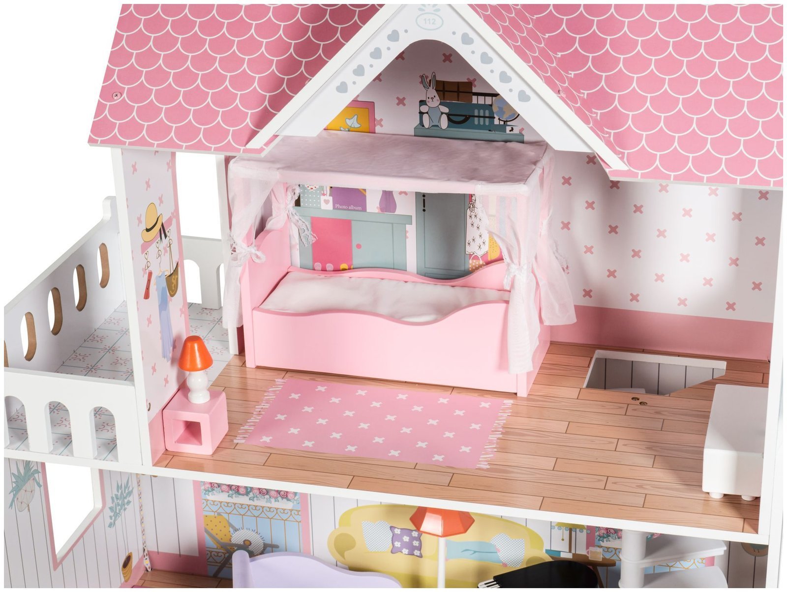 howa Grande maison de poupée pour poupées jusqu'à 30 cm avec 19 meubles  70103