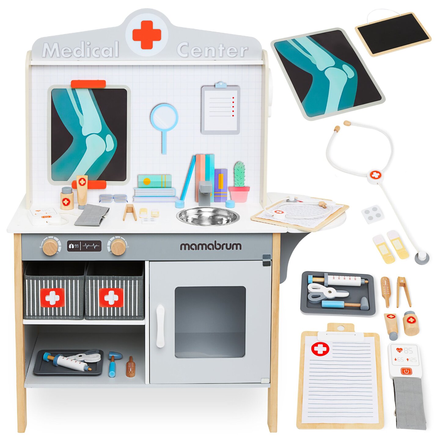 Cabinet médical en bois hôpital XXL - set de médecin avec accessoires