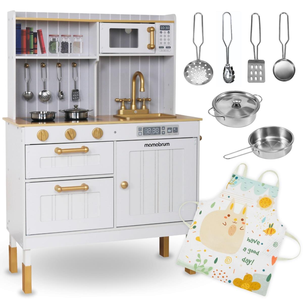 Cuisine blanche en bois avec accessoires et tablier