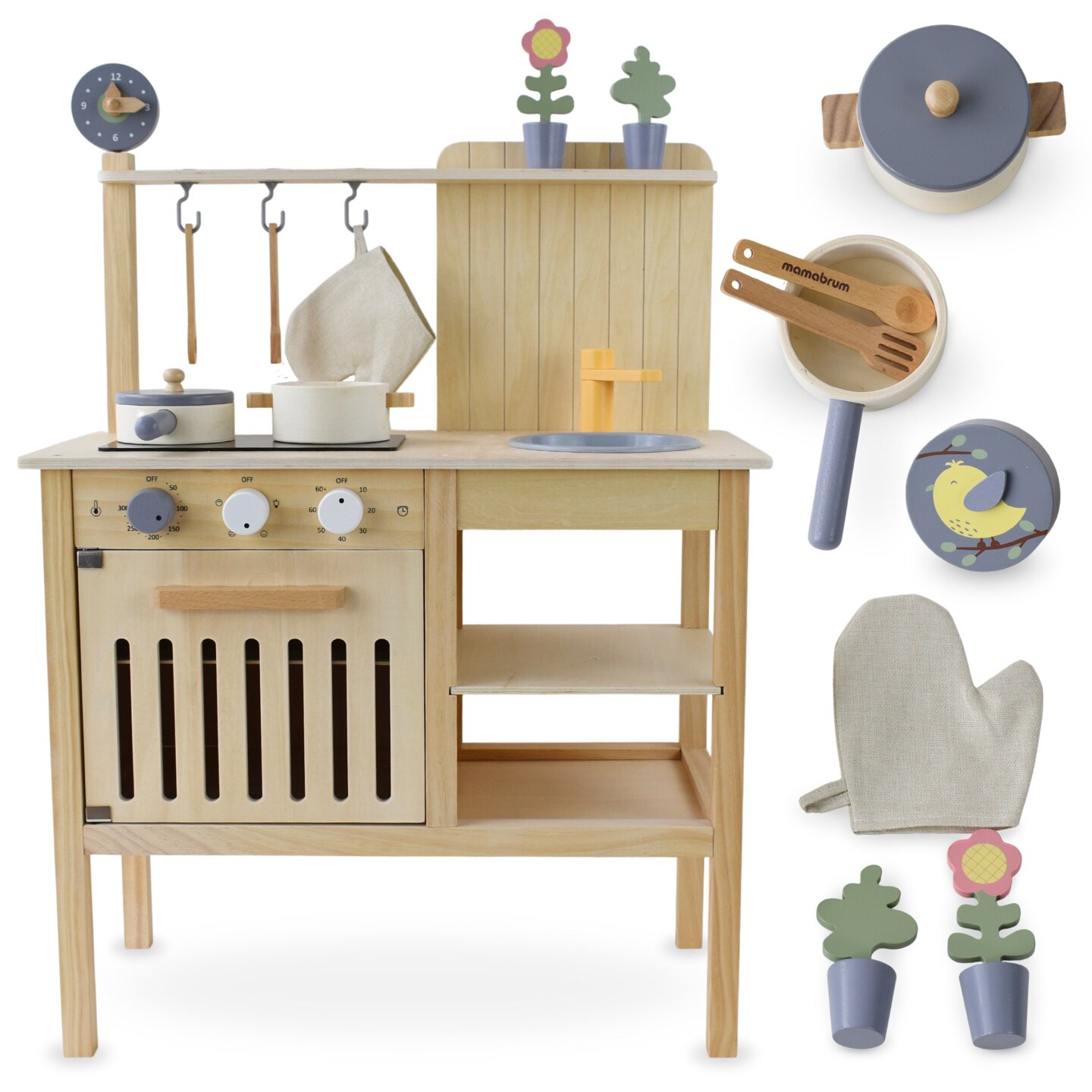 Cuisine de jardin en bois avec accessoires - boho naturel