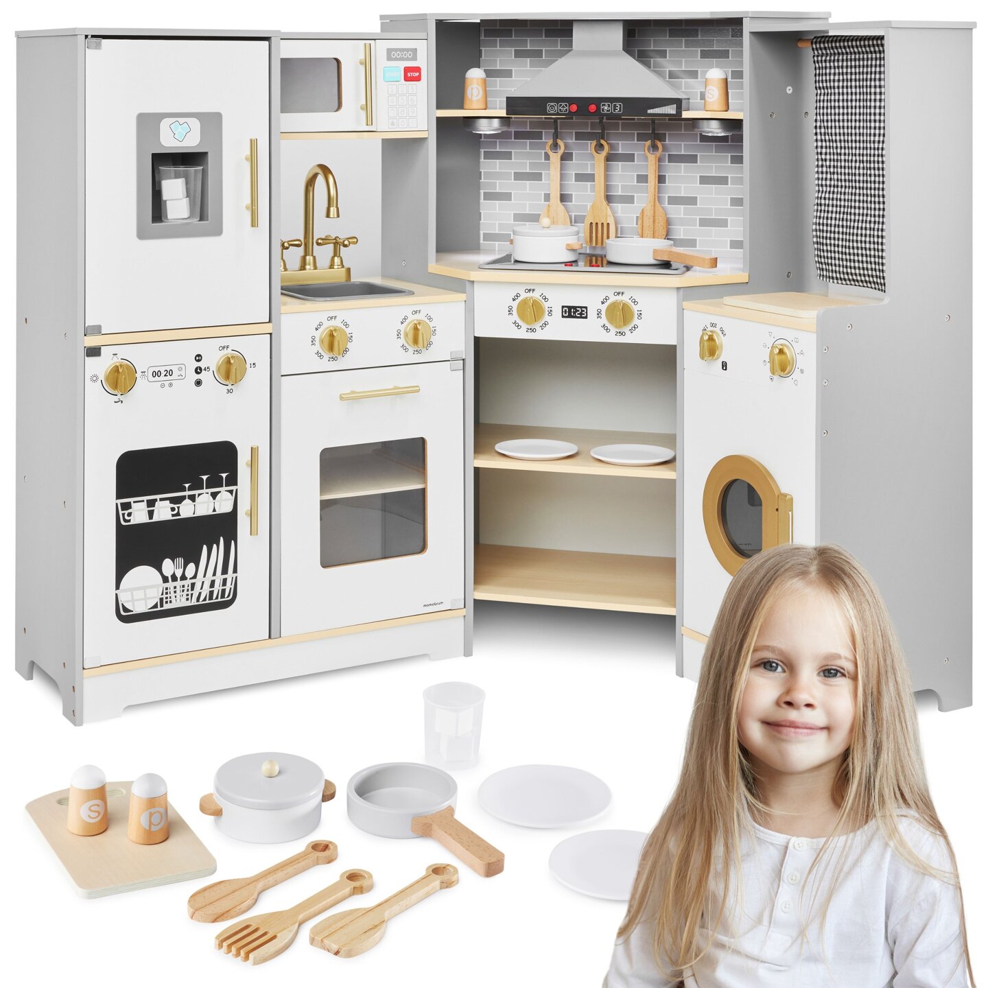 Cuisine interactive XXXL en bois avec éclairage LED, hotte et accessoires