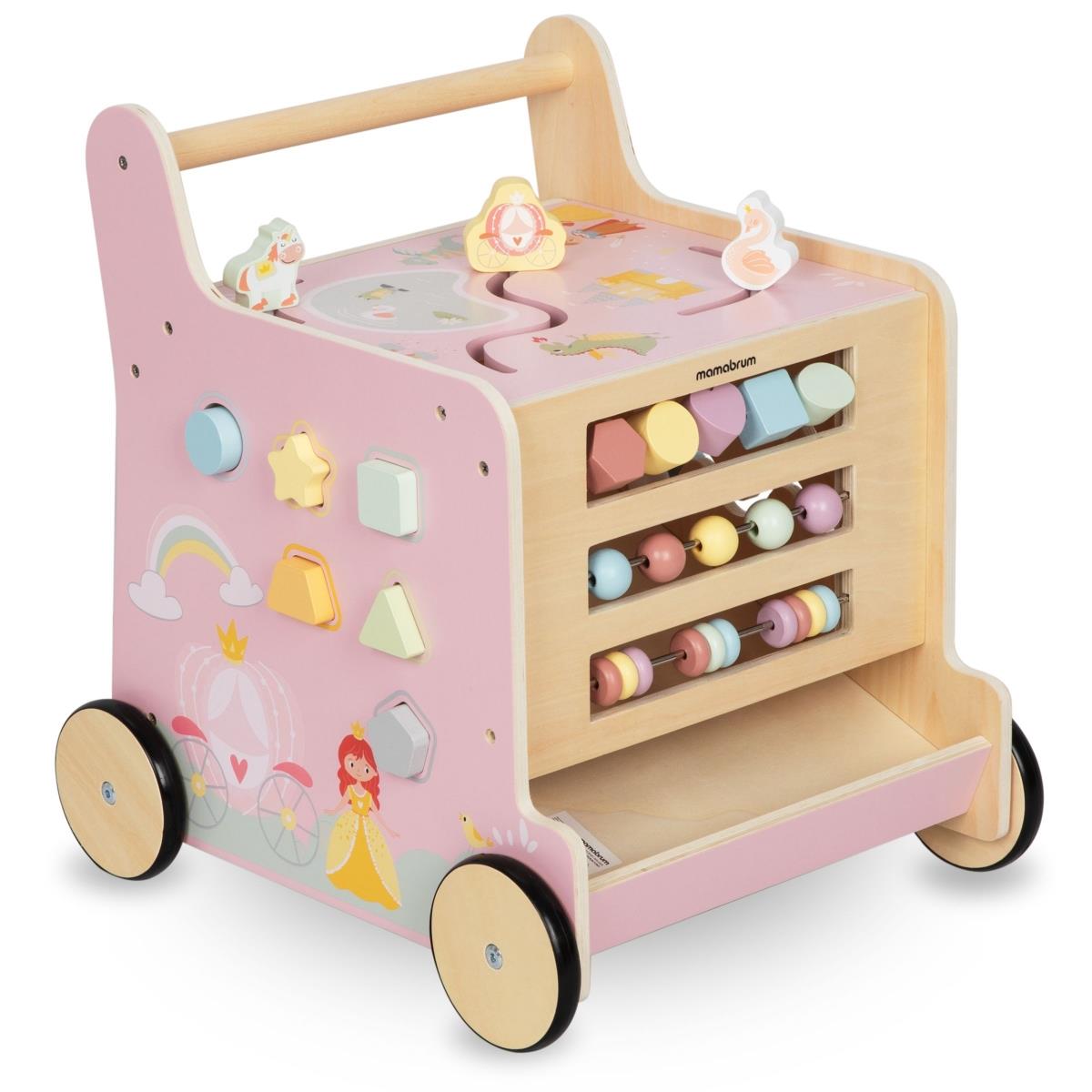 Déambulateur 2-en-1 en bois avec fonction cube éducatif, rose