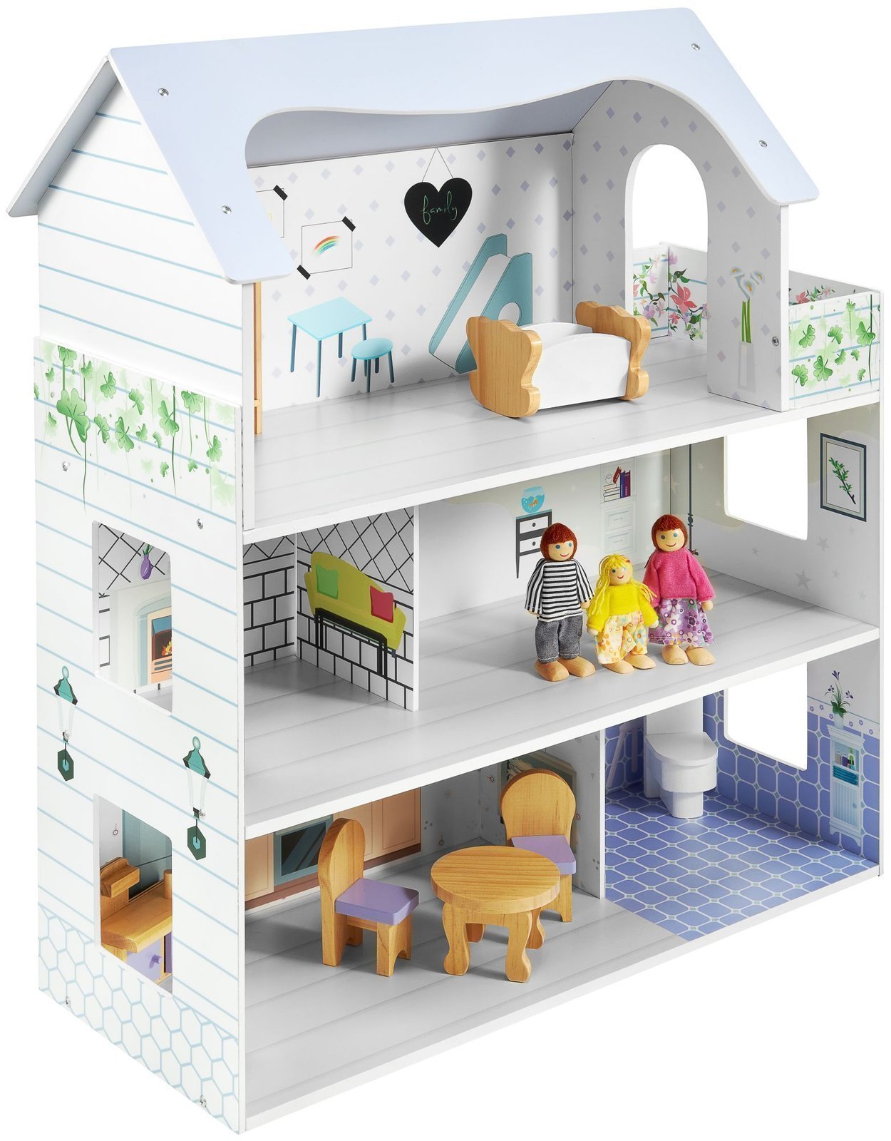 XXL La plus grande maison de poupées en bois - 123 cm - illuminée par LED -  terrasse, accessoires, jardin