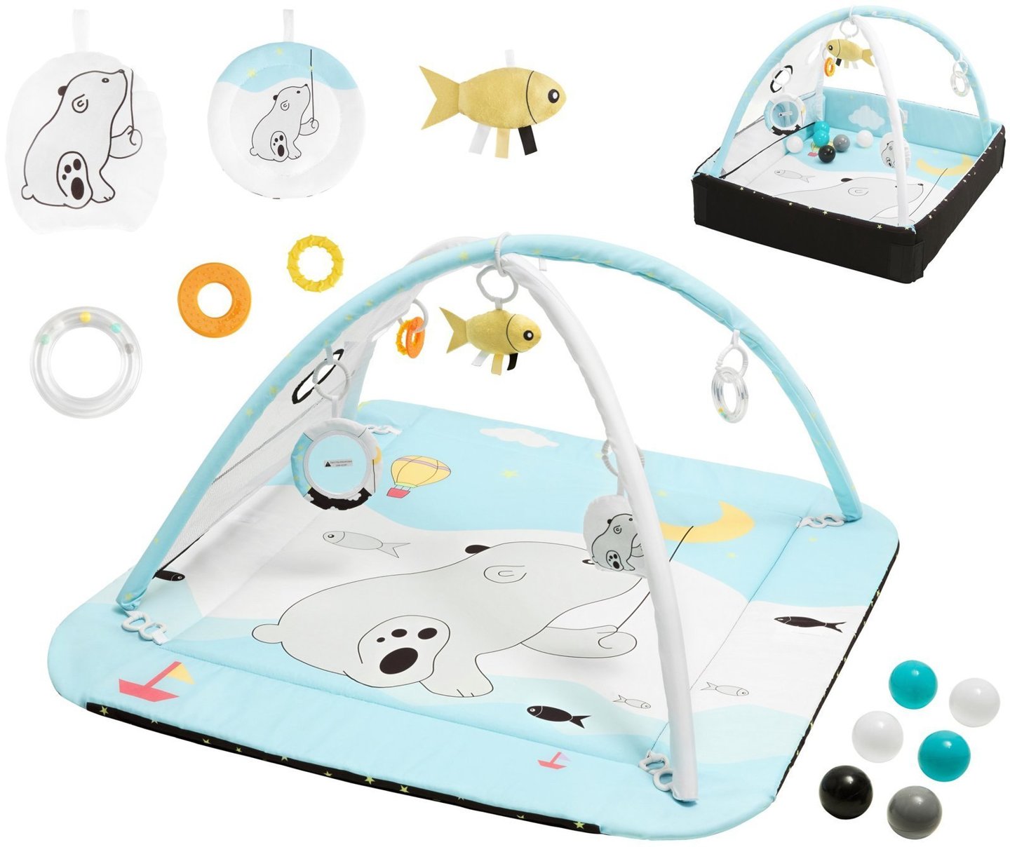 Parc pour bébé + tapis de jeu interactif 5en1 avec ballons - Moby-System BABY MAT ACTIVE GYM 0+