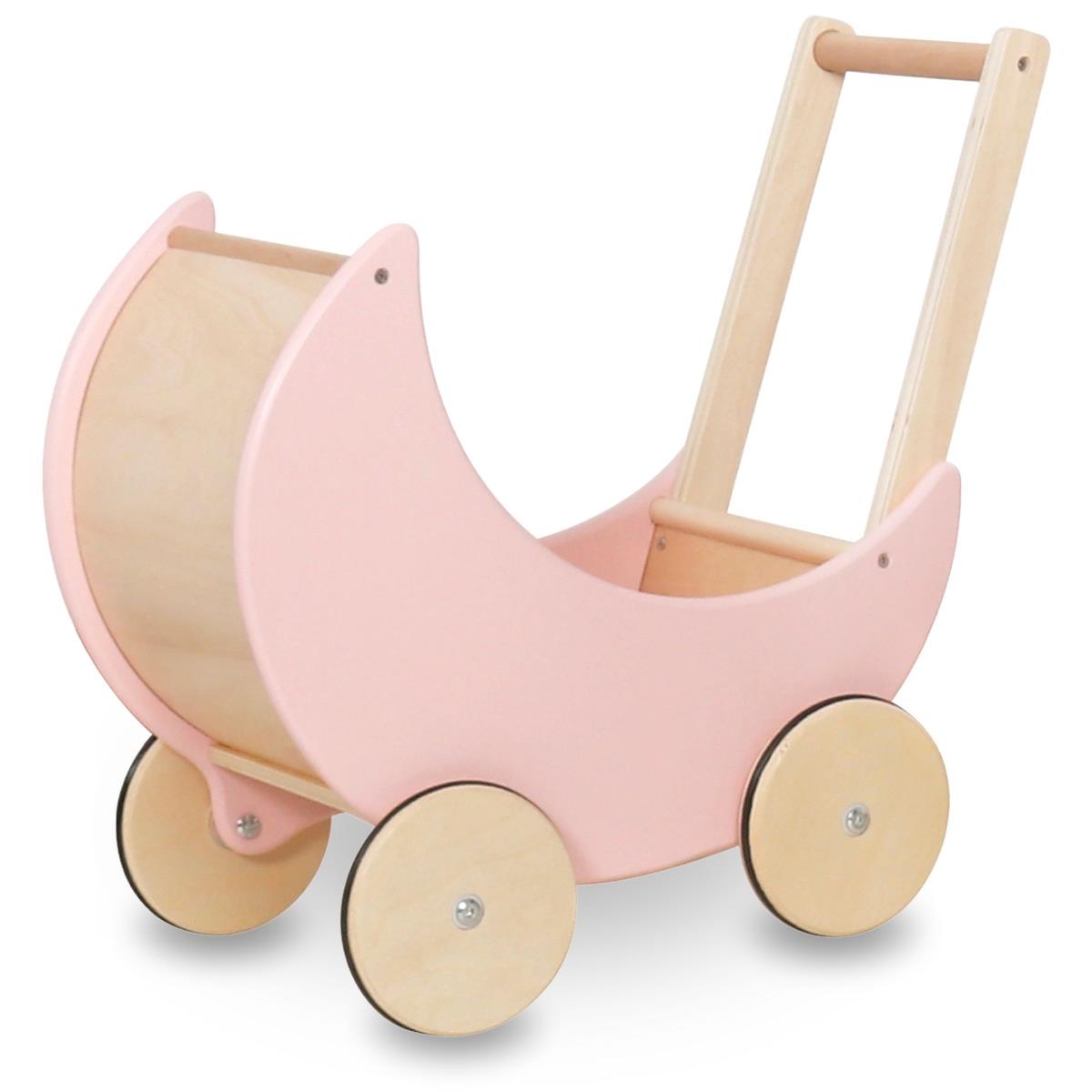 Poussette de poupée en bois rose