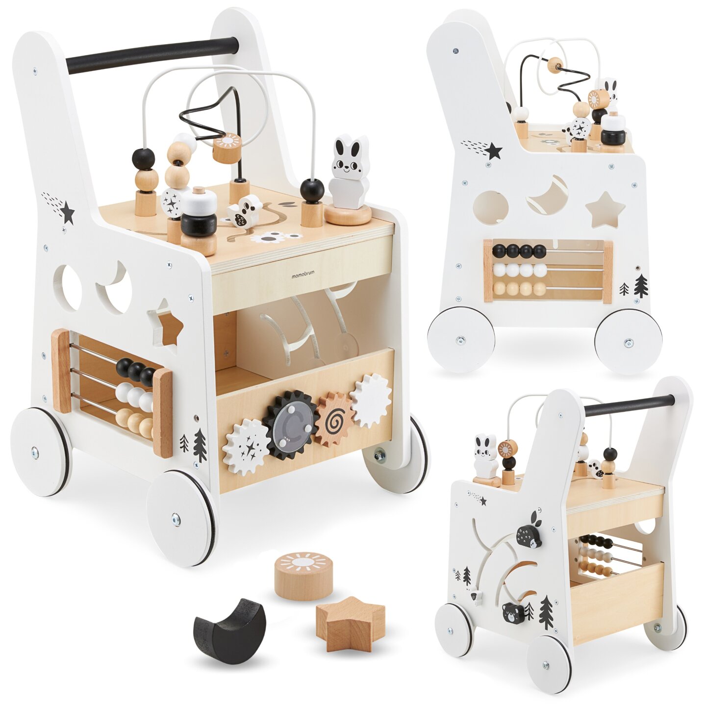 Poussette en bois 6in1, déambulateur avec fonction de table d'apprentissage