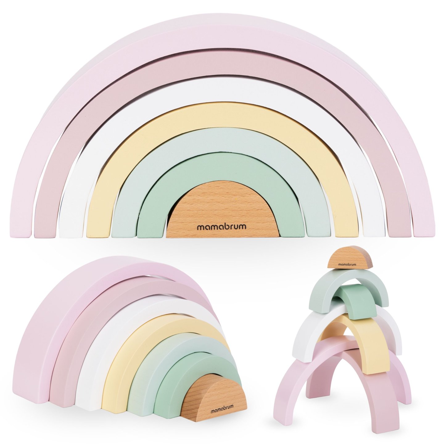 Puzzle Montessori arc-en-ciel en bois - rose