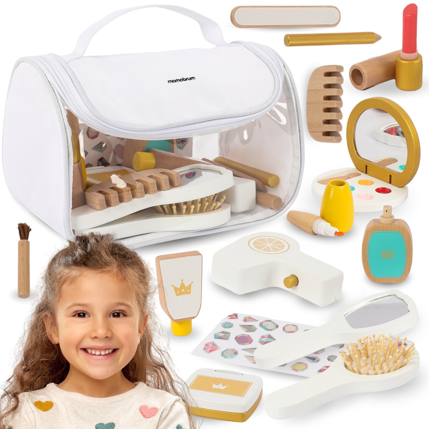 Set de maquillage pour enfants - trousse de maquillage + accessoires en bois, 15 pièces