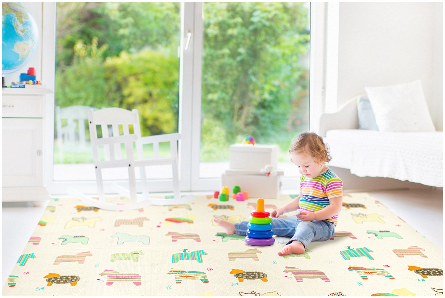 Tapis en mousse double face XXL - pliable 1 CM (chevaux et alphabet)