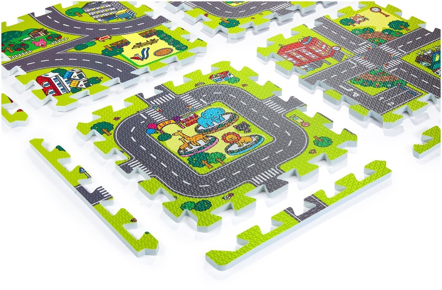 Tapis puzzle éducatif en mousse 90 x 90 x 1cm avec bordure - mousse EVA - motif : villes routes rues