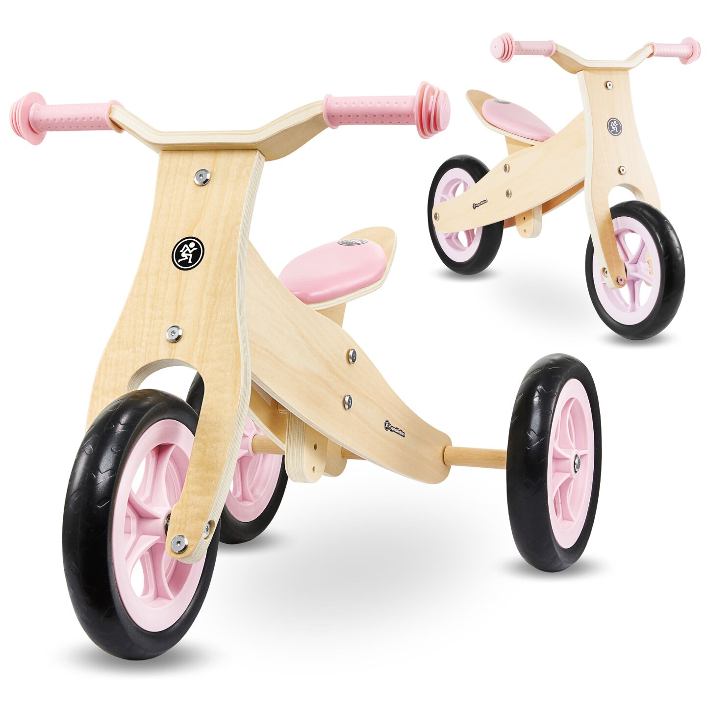 Tricycle et draisienne en bois 2en1 - HyperMotion PERCY - rose