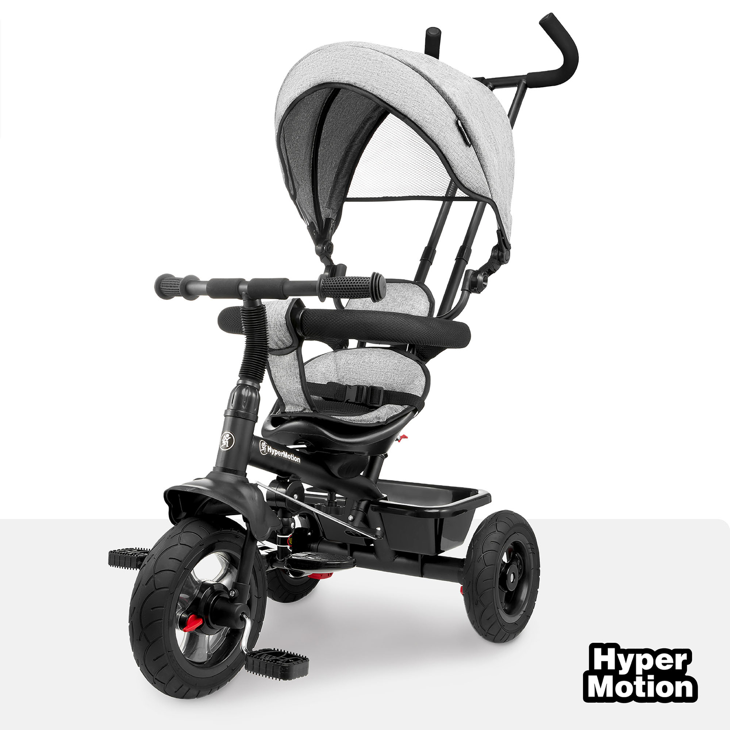 Tricycle pour enfants 1-4 ans - TOBI FREY - couleur gris - pivotant - roues gonflables + poussoir