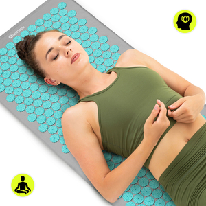 Grand tapis d'acupression avec coussin et housse - 130 cm HyperMotion gris-menthe