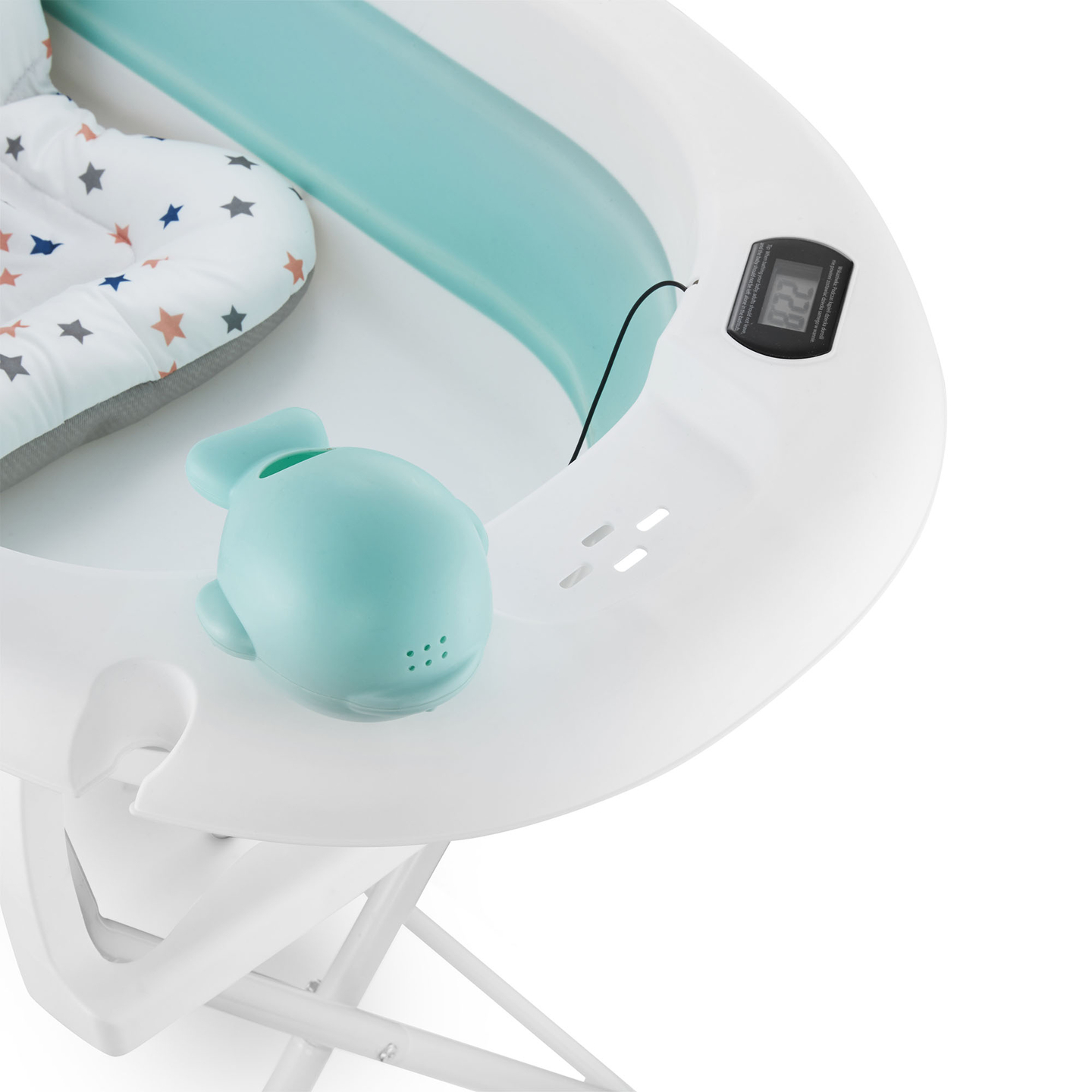 Baignoire pliante pour bébé avec thermomètre, insert et support - couleur menthe