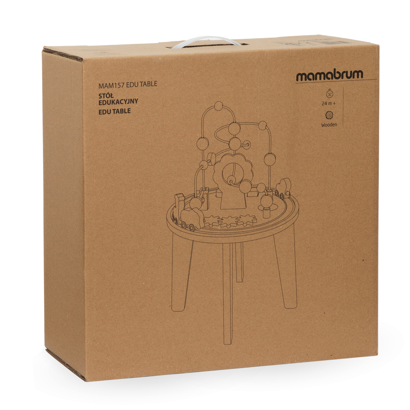 Table éducative ronde en bois avec un train magnétique et un lanceur de perles