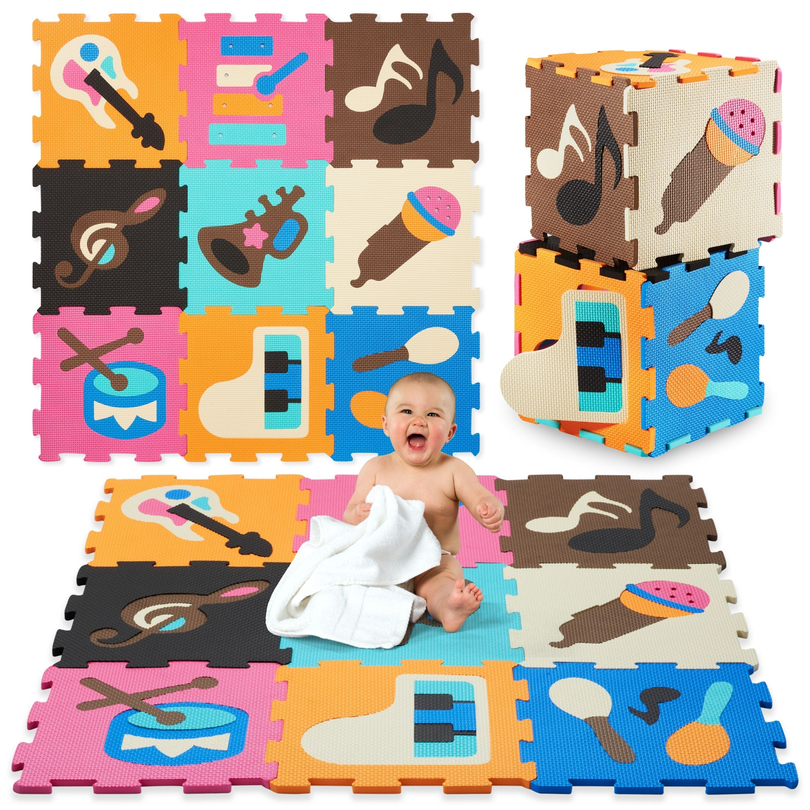 Tapis puzzle éducatif en mousse 90 x 90 x 1cm - mousse EVA - design : instruments