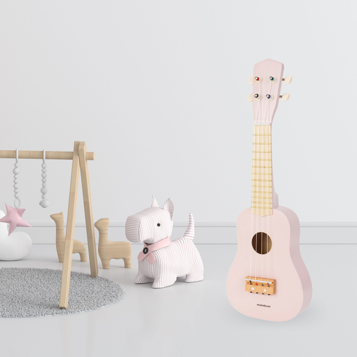 Guitare en bois pour enfants - ukulélé - couleur rose