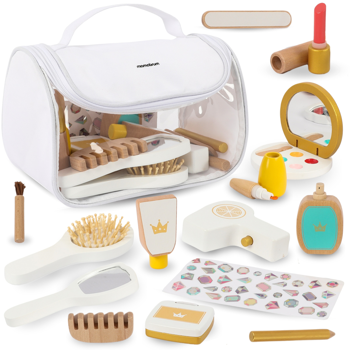 Set de maquillage pour enfants - trousse de maquillage + accessoires en bois, 15 pièces