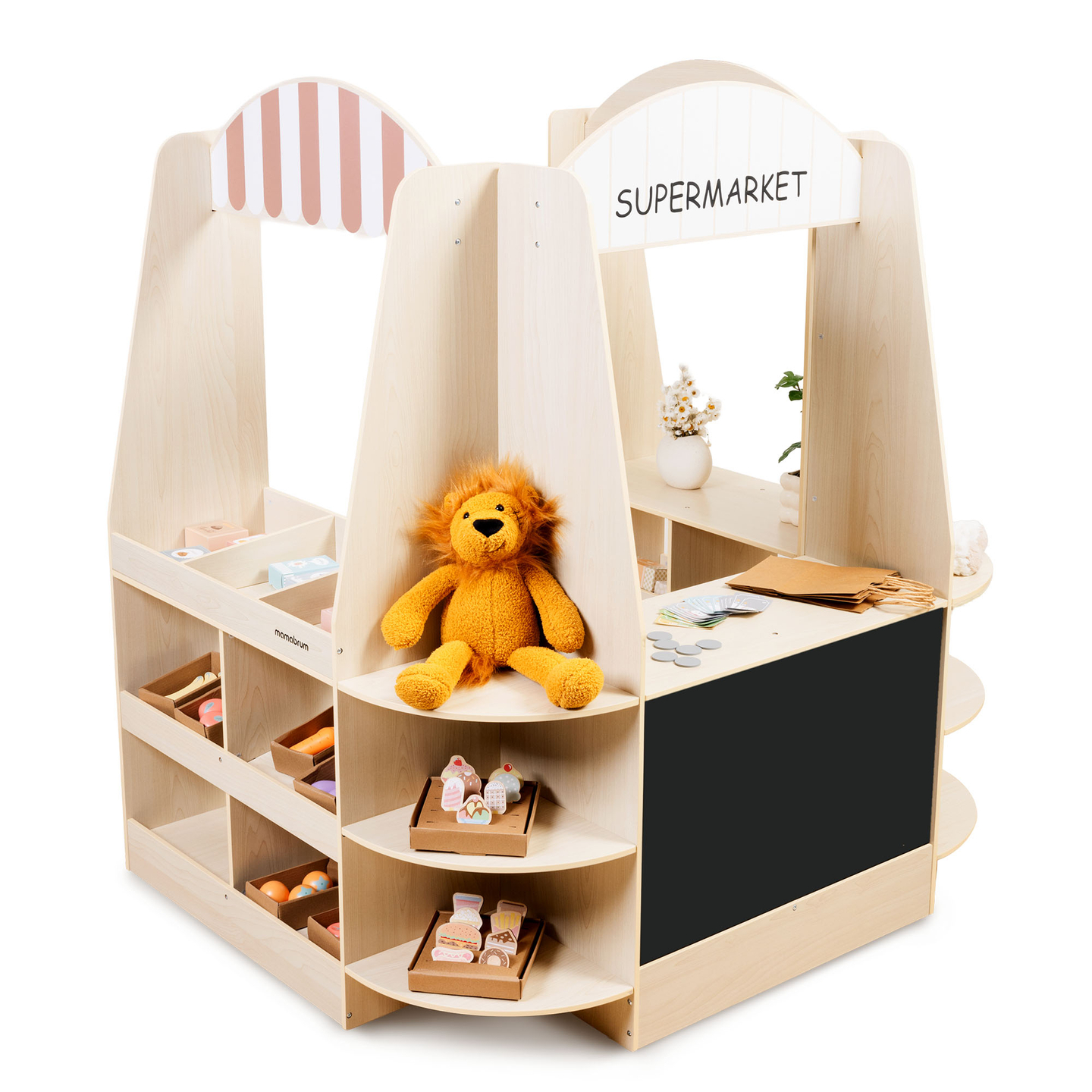 Grande boutique en bois pour enfants avec tableau noir - 91 pièces pour faire du shopping en toute simplicité !