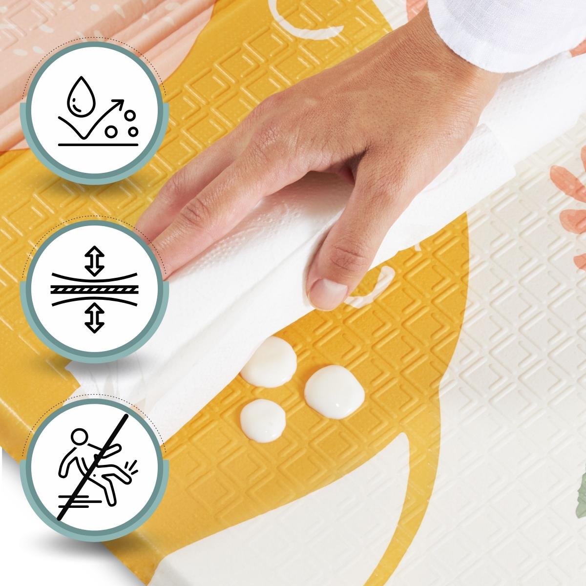 Tapis pliant double face en mousse 180 x 120 x 1cm - Eléphants exotiques/Gris délicat