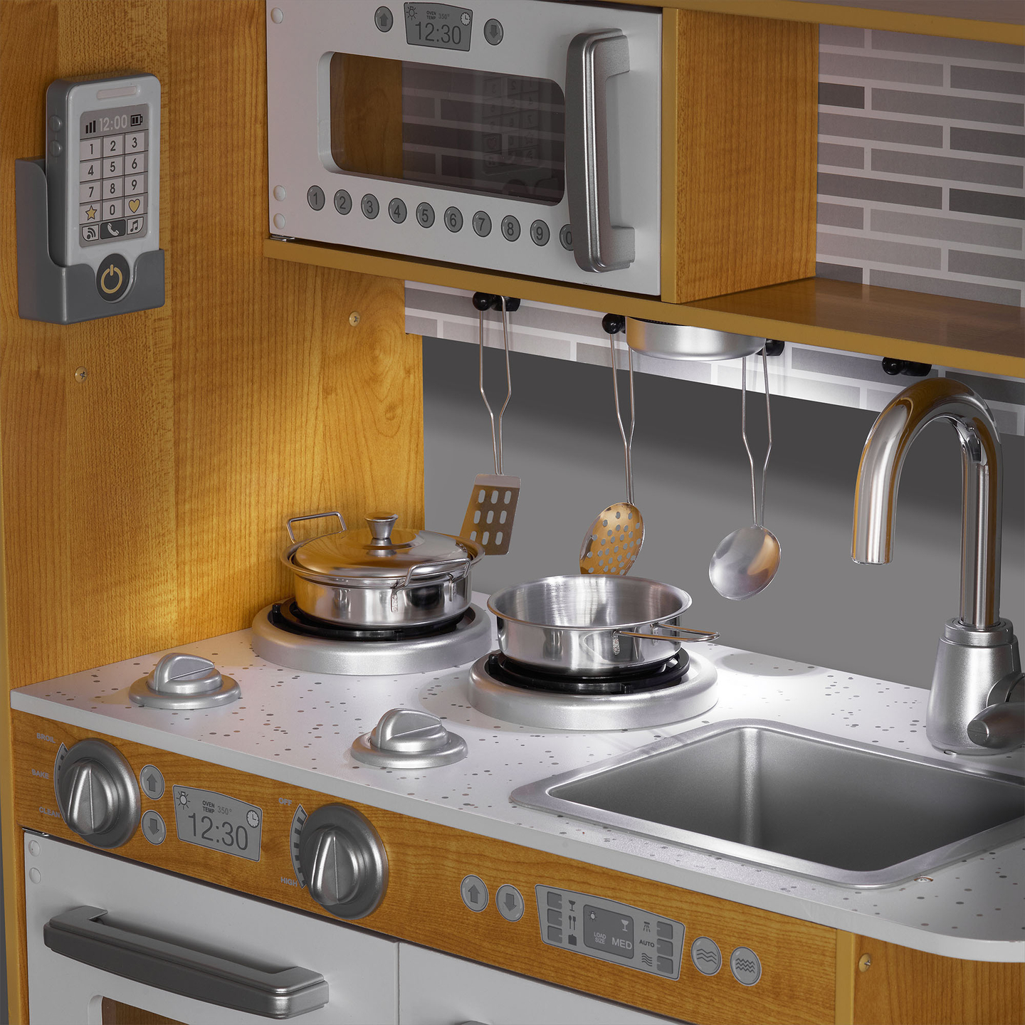 Cuisine en bois XXL avec éclairage LED, tablier et accessoires