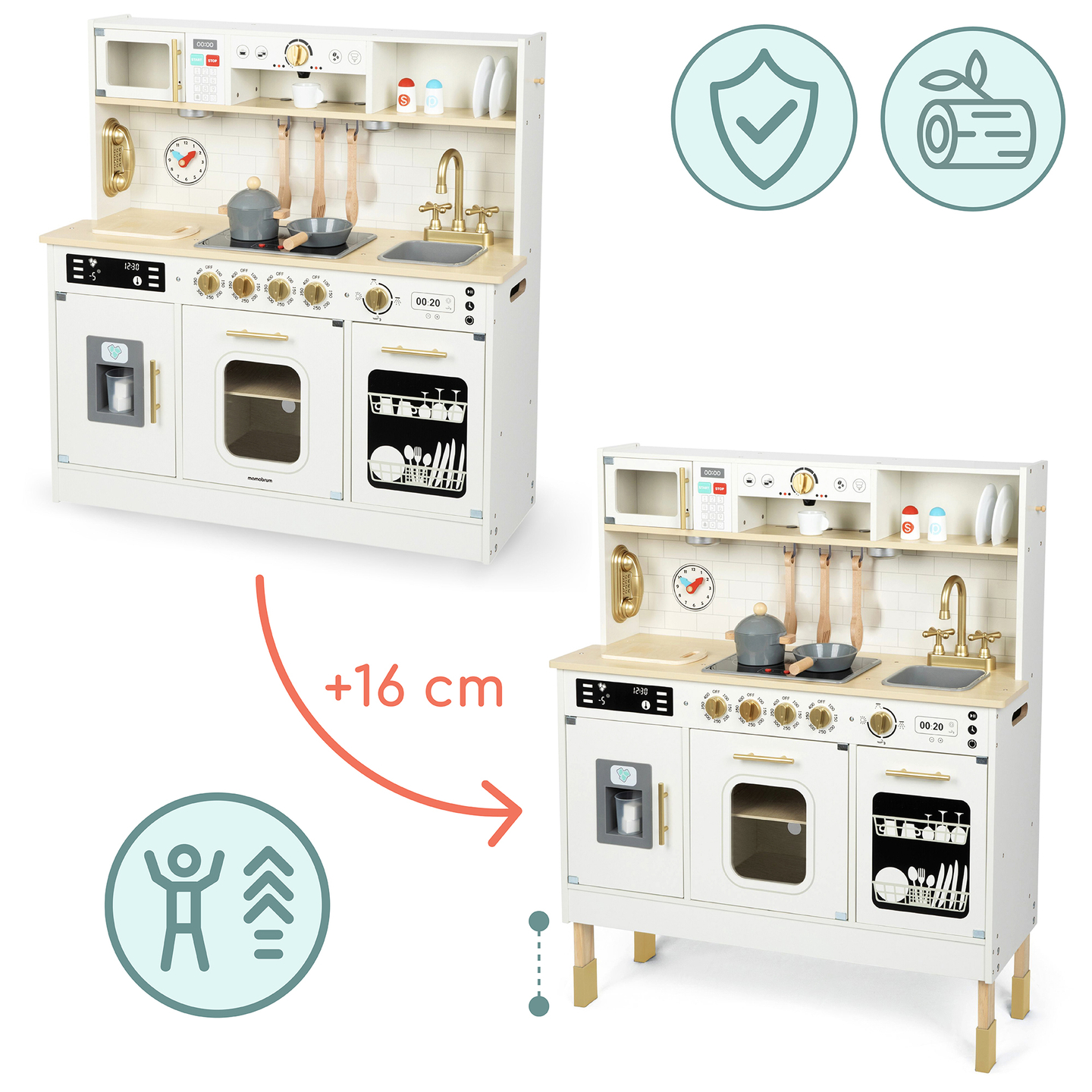 Cuisine interactive XXL en bois avec accessoires et éclairage LED - sur deux niveaux