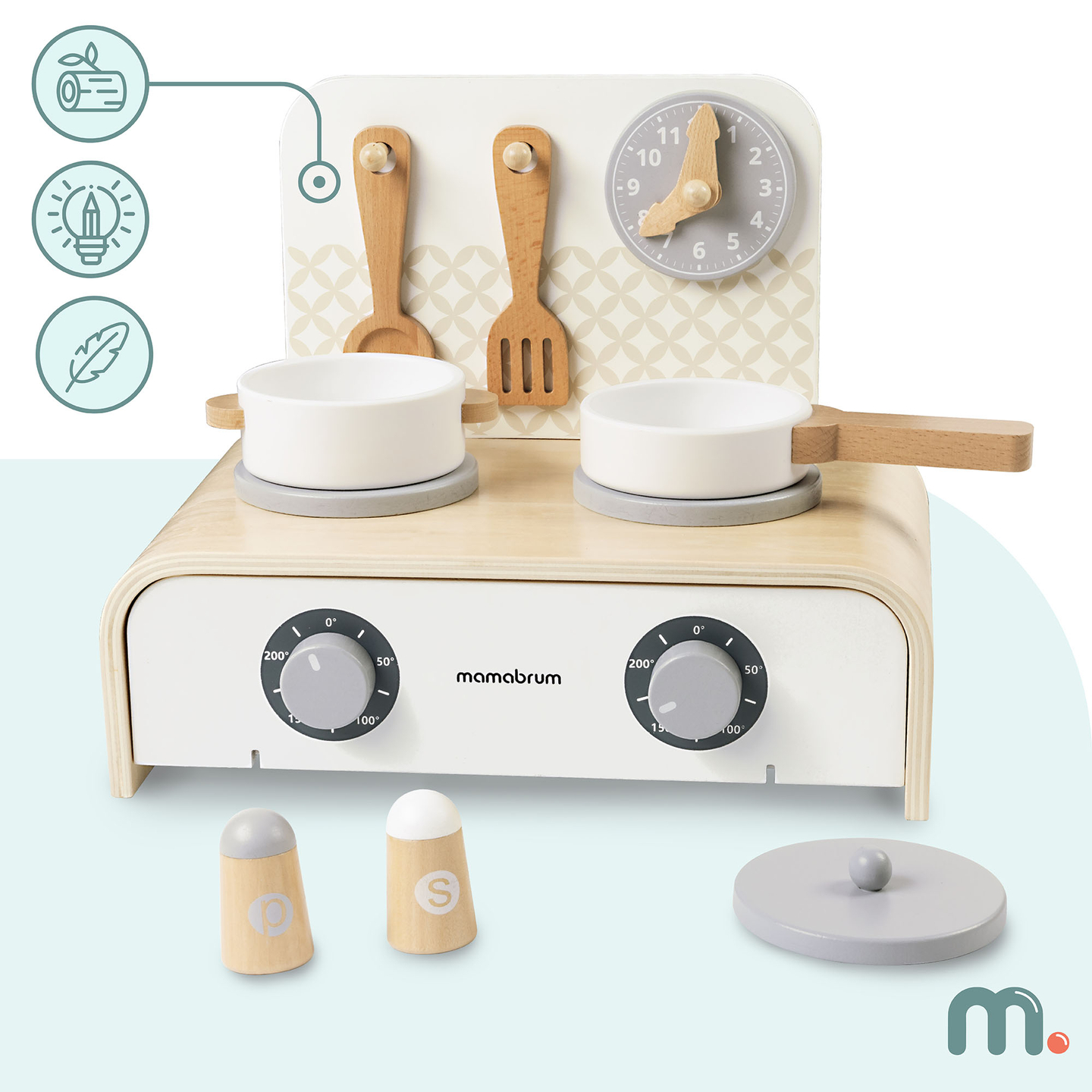 Cuisine pliante en bois Mamabrum pour enfants - Ensemble avec casseroles, accessoires de cuisine et rangement