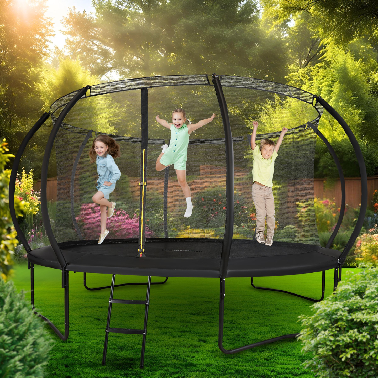 Trampoline de jardin XXXL pour enfants HyperMotion - 430 cm 14FT - avec échelle et filet intérieur - pour la maison et le jardin - 150kg max