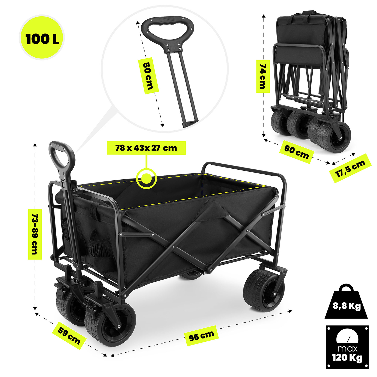 Fauteuil roulant de plage pliant HyperMotion - noir, 120 kg