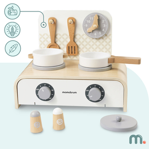 Cuisine pliante en bois Mamabrum pour enfants - Ensemble avec casseroles, accessoires de cuisine et rangement