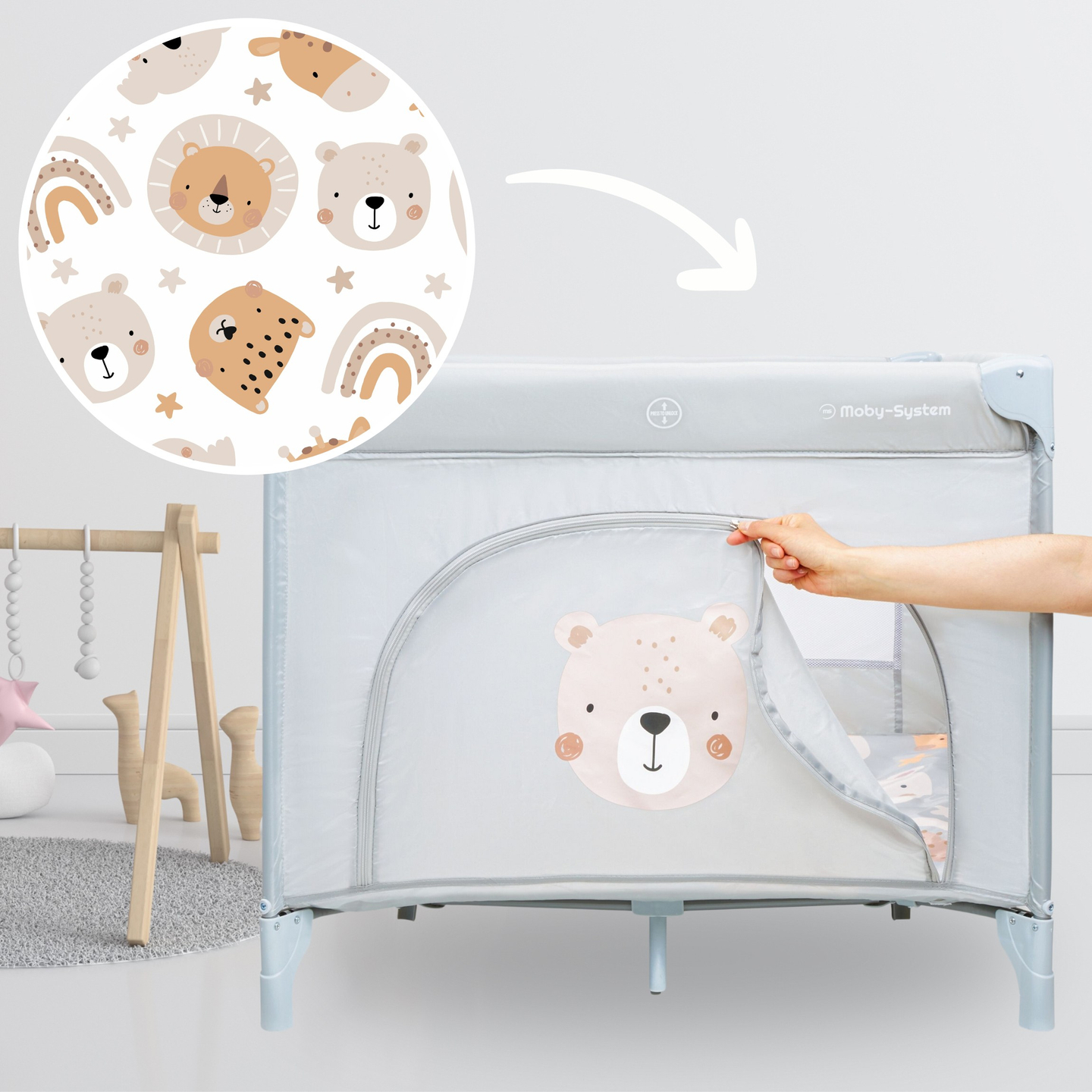 Parc pliant, lit de voyage pour bébé avec matelas et sac de transport - Teddy Bear
