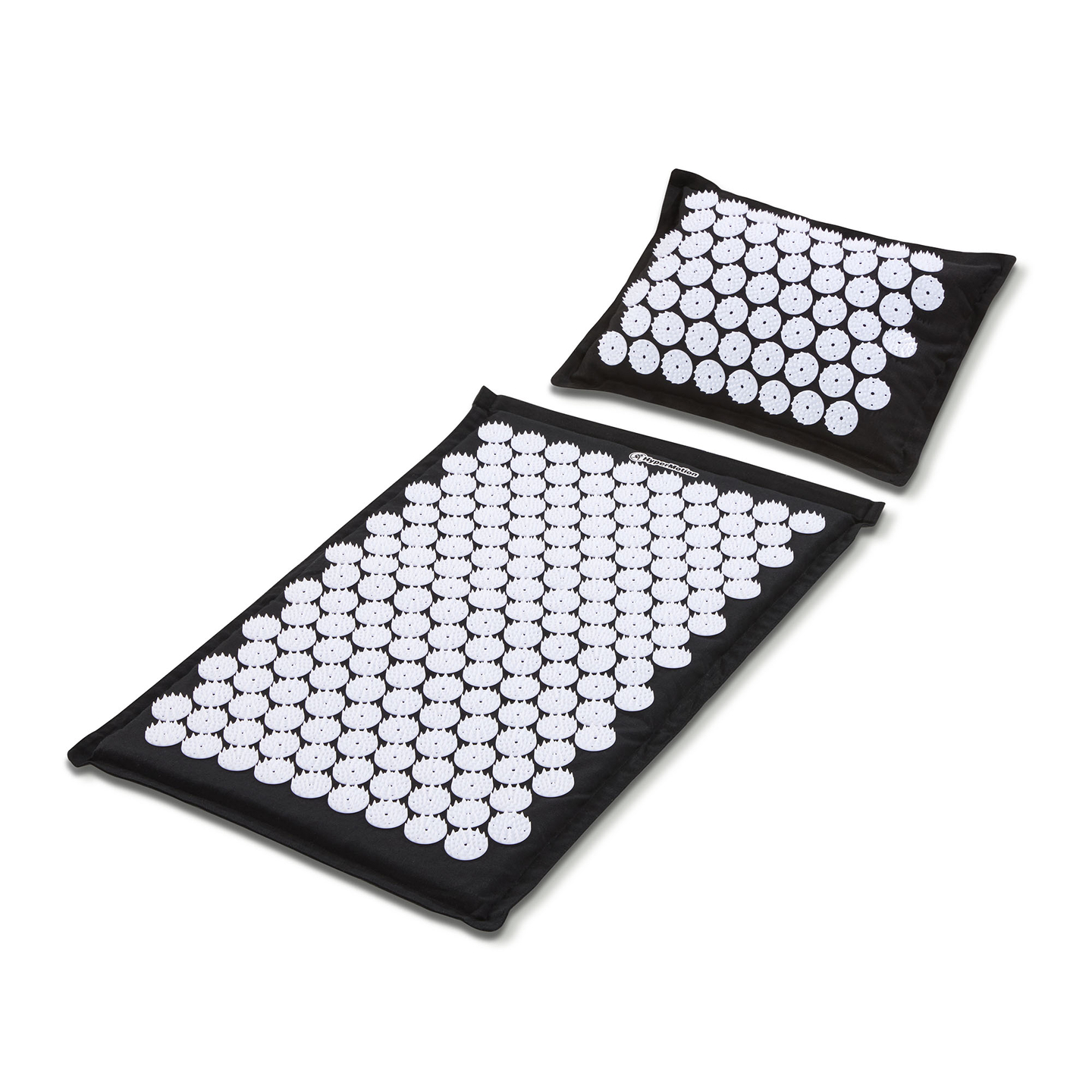 Tapis d'acupression en lin écologique avec coussin en fibres de coco et sarrasin – 68 cm HyperMotion Noir et Blanc