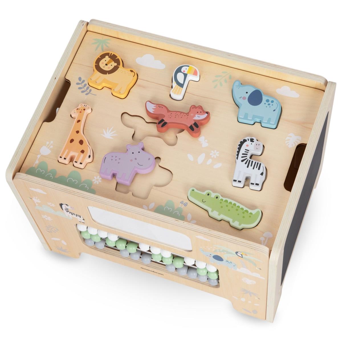 Boîte de manipulation en bois - Tableau Montessori avec figurines d'animaux et siège