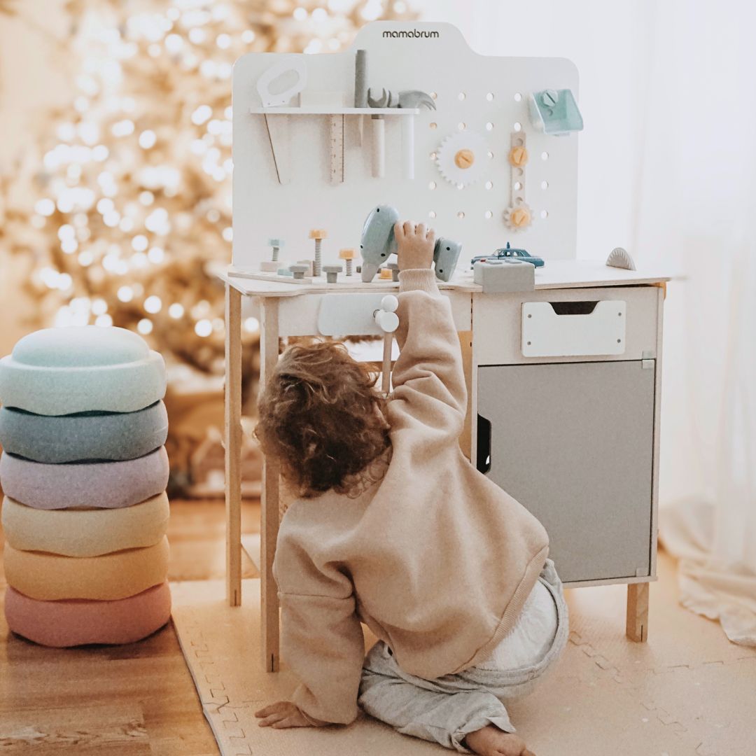 XXL Grand atelier en bois avec outils - set de bricolage, 74 éléments