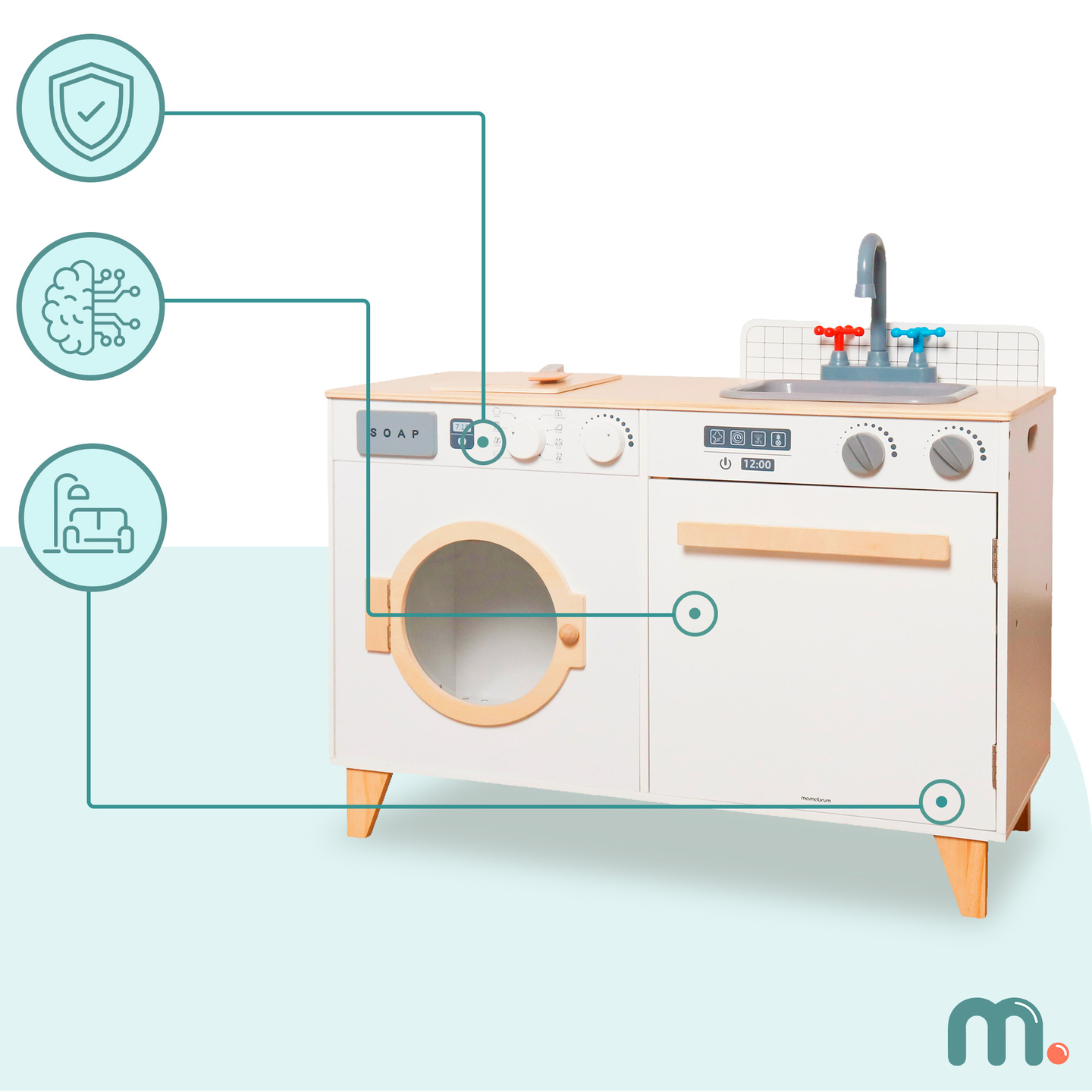 Cuisine et buanderie en bois - ensemble de maison 2 en 1 pour enfants