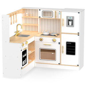 Cuisine interactive XXXL en bois avec réfrigérateur, micro-ondes, four, lave-vaisselle et accessoires - blanc
