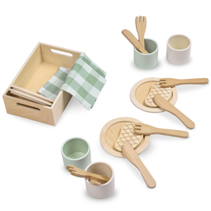 Set de déjeuner en bois pour enfants avec sets de table verts