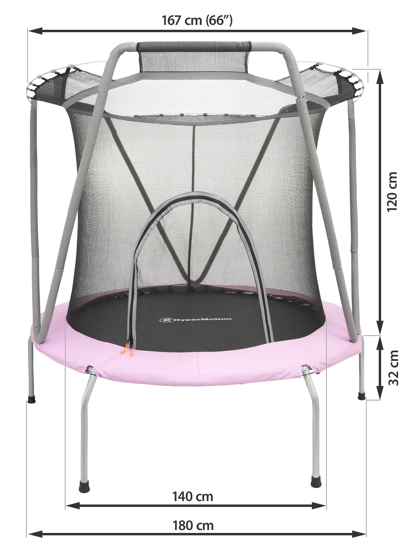 trampoline 167cm avec filet de sécurité - pour enfants 3-8 ans - maison et jardin