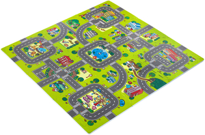 Tapis puzzle éducatif en mousse 90 x 90 x 1cm avec bordure - mousse EVA - motif : villes routes rues
