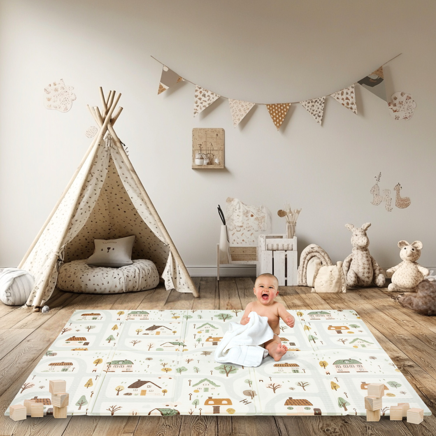 Tapis pliant double face en mousse 180 x 120 x 1cm - Charming Town/Sand Beige