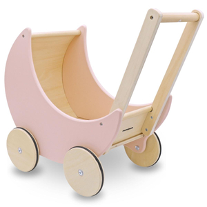 Poussette de poupée en bois rose
